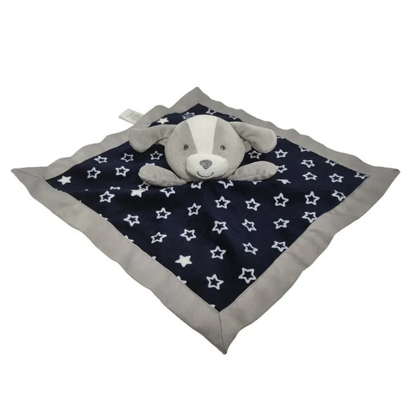 Carters Child of Mine Lovey Security Blanket Dog Gray Blue Stars Plush Rattle - Picture 2 of 7